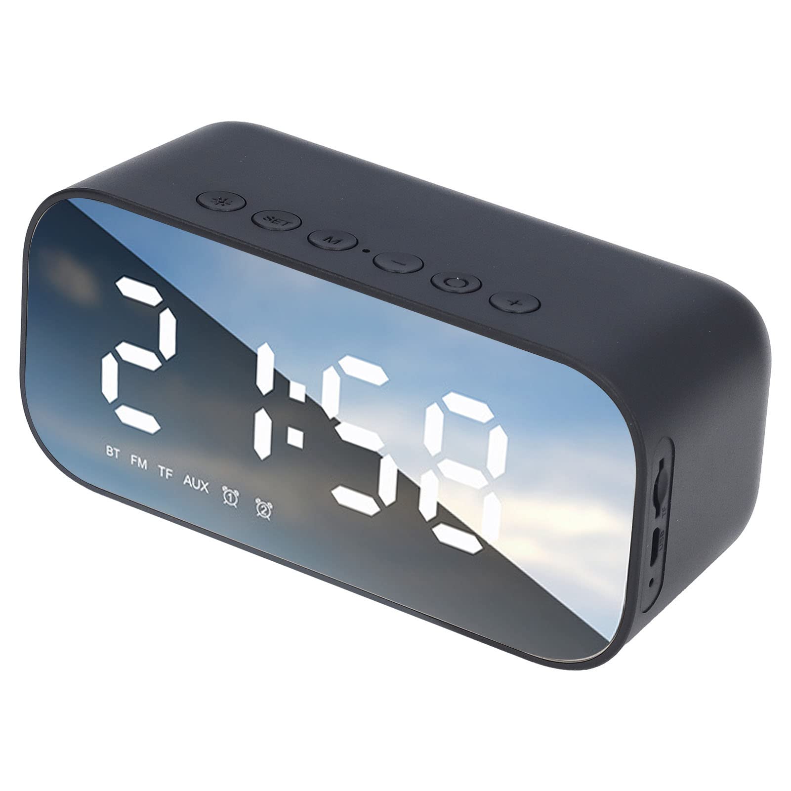 Digital Alarm Clock, Portable Large Display Bedside Clock with Dual Alarm, FM Alarm Clock Radio with Bluetooth Speaker, Adjustable Brightness, Real Time Temperature Detection, for Kid Senior(Black)