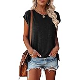 MEROKEETY Women's 2026 Summer Cap Sleeve Tops Business Dressy Loose Basic T Shirts Blouse Fashion Outfits Trendy Clothes