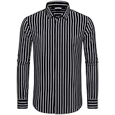 EOUOSS Mens Dress Shirts Stretch Long Sleeve Button Down Shirts Print Regular Fit Casual Busines Shirt