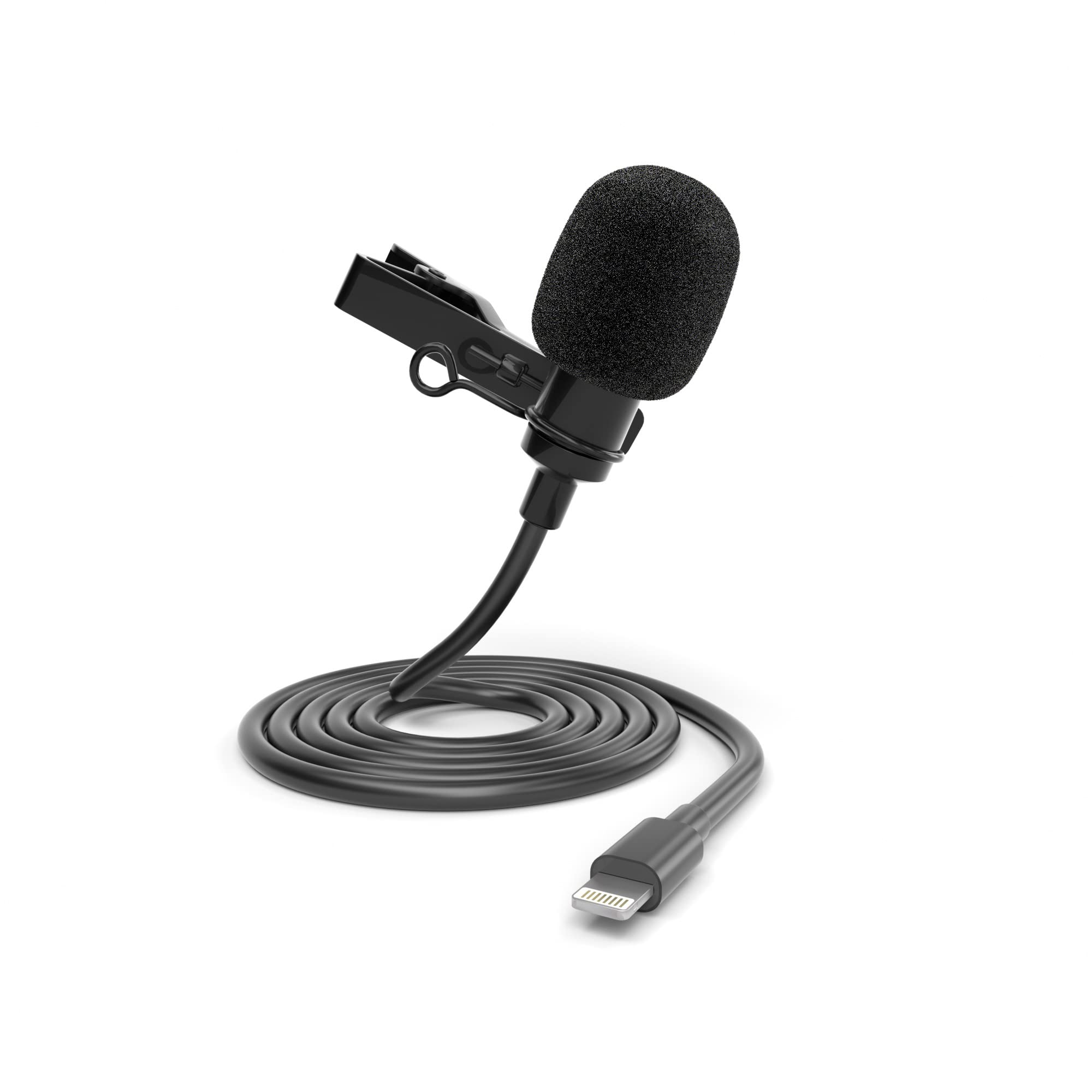 ayex Lavalier microphone for iPhone & iPad with wind protection and clamp, perfect for interviews, vlogging, meetings, live streams and much more.