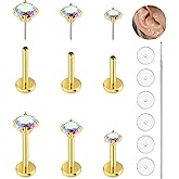 KaseStyle 20G Flat Back Earrings Studs 18G Nose Rings 24K Gold Plating 3 Pairs Titanium Threadless 16G Cartilage Earrings for Women Men Tragus Conch Helix Medusa Lip Piercing Jewelry
