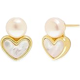 Jean Beau 14K Gold Plated Puff Pearl Heart Earrings for Women, Cute Heart Shaped Jewelry with Pearl Accents, Valentine Gift for Her