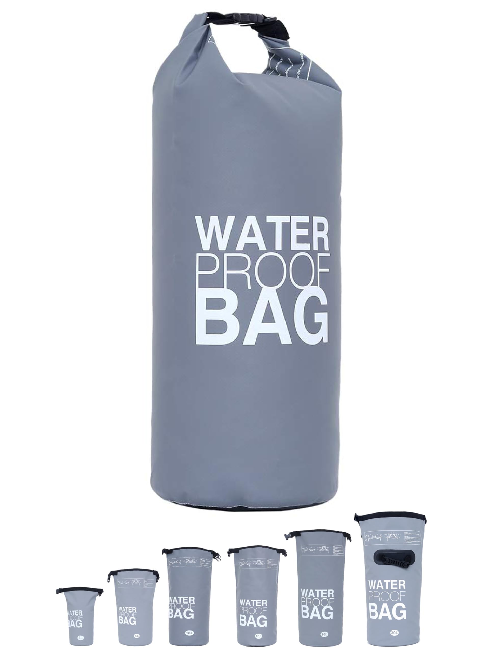 DonDon Waterproof Bag Drybag Storage Bag for Your valuables with Adjustable Shoulder Strap for Kayaking Boating Rafting Fishing Swimming Camping and Hiking in Grey 2 Liter — image 1