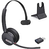 Yealink WH64 Hybrid Wireless Headset Dongle & Charging Stand, 492ft Range DECT&Bluetooth Headphones for Teams, Zoom UC,Single Ear Noise Cancelling Portable Headsets with 3X Mic, 26H Calls,(PC/Phone)