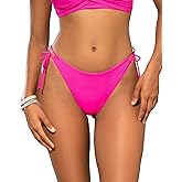 SHEKINI Women's Tie Side Bikini Bottom High Cut Brazilian Thong Ruched Back Bathing Suit Bottoms