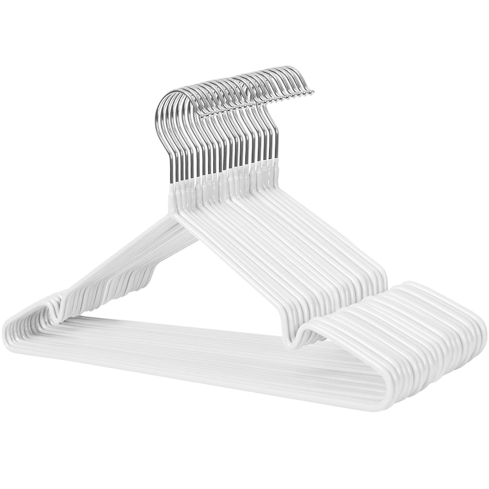 SONGMICS Metal Hangers, 20 Pack Non-Slip Clothes Hangers, 0.4 cm Thick, Space Saving, 360° Swivel Hooks, for Coats, Shirts, Blouses, Dresses, Tops, PVC Coating, White CRI33WT20