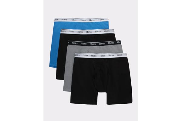 Hanes Originals Men’s Boxer Briefs, Stretch Cotton, Moisture-Wicking, Modern Fit Low Rise, Pack of 4, Grey/Black Assortment