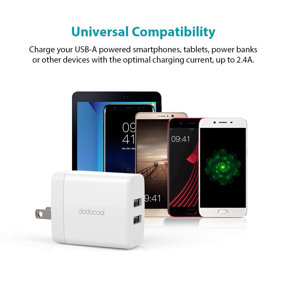 USB Wall Charger, dodocool 2-Port 4.8A Charger Adapter with Quick Charge 3.0 and Charge Protection, Foldable Plug Compatible for iPhone, Samsung, Huawei, Kindle, MP3, Speaker and More(Upgrade Model)