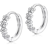 Small Hoop Earrings for Women |925 Sterling Silver Post 10mm Flower Cluster Huggie Hoop Earrings, Hypoallergenic Cartilage Piercing Hoops Jewelry