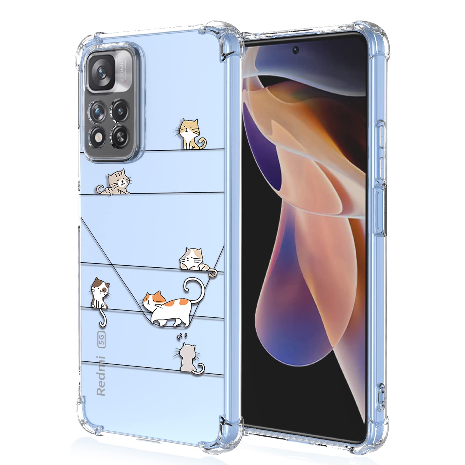 XINYEXIN Case for Xiaomi Redmi Note 11 Pro+ 5G / Redmi Note 11 Pro Plus 5G, Painting Flower Pattern Clear Case Soft TPU Silicone Case Slim Shockproof Bumper Girl Women Phone Cover - Kitten — image 1