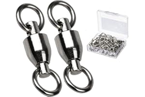 AMYSPORTS Barrel Ball Bearing Swivel Saltwater Rolling Fishing Swivels Stainless Steel High Strength Connector Bearings Solid Welded Rings Black Nickel