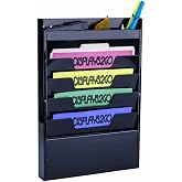 Displays2go Office Wall Rack for File Folder or Magazine | 4 Tier, Top Organizer, Black Powder Coated Steel, TFOR04BLK