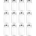 novelinks 32 OZ Clear Plastic Mason Jars with Lids - Dishwasher Safe Plastic Mason Jars 32 OZ Plastic Jars with Lids for Kitchen & Household Storage (12 Pack) (Silver)