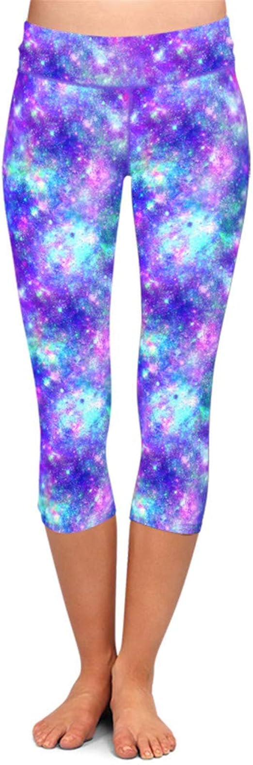 NDLENG Mujeres Atractivas Galaxy Design Print Fitness Capri Leggings