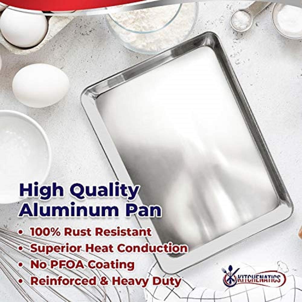 KITCHENATICS Small Baking Pan & Cooling Rack with 100 Sheets of Pre-Cut Parchment Paper, Quarter Size Aluminum Baking Pan & Stainless Steel Rack Set, Set for Oven & Grill, Non-Toxic, 9.6" x 13" x 1": Kitchen & Dining