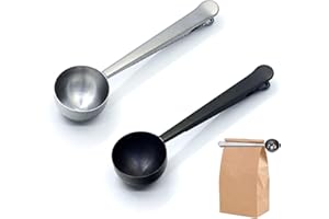 SHXXYLJH Coffee Scoop,Stainless Steel Coffee Scoop Clip,Coffee Spoon Measuring,for Ground Coffee and Beans,Set of 2(15ml/Black+30ml/Silver).