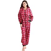 Dodheah Unisex Adult Onesie Women Men Pajamas Zipper Jumpsuit Hooded One Piece Sleepwear Family Christmas Costume