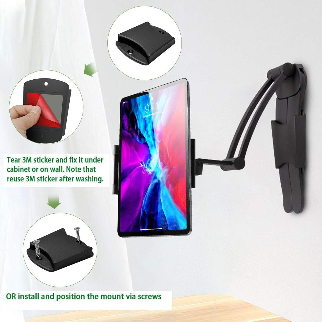 2-in-1 Kitchen Tablet Stand, Adjustable Wall Tablet Stand Pull-Up Lazy Bracket Desktop Mount Support 5-13" Width i-Pad Phone Holder: Electronics