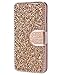 Galaxy S7 Wallet case, FLYEE Handcraft Luxury Bling Rhinestone Wallet Case Ultrathin Magnetic Kickstand Crystal Leather Book Cover for Samsung Galaxy S7 5.1 inch (Magic-Rose Gold)
