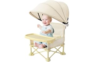 Baby Folding Chair with Sun Canopy and Tray, Portable Travel High Chair Baby Seat Booster, Multifunctional Child Dining Seat 