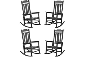 HOMEHUA Outdoor Rocking Chairs Set of 4, HIPS All-Weather Resistant Patio Rocker Chair for Adults, Easy Assembly for Porch, Backyard, Lawn, Garden (Black)