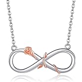 AXOMY Infinity Necklace 925 Sterling Silver Rose Necklace Infinity Pendant Jewelry Gifts for Women