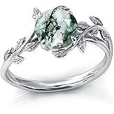 Wasee Natural Moss Agate Ring for Women 925 Sterling Silver Green Moss Agate Engagement Wedding Promise Ring Jewelry Gifts for Women