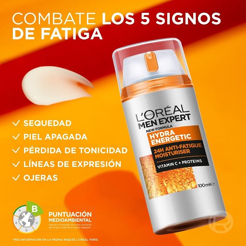 L'oréal men expert hydra energetic 24h creme hidratante antifadiga para homens, creme facial para uso diário, fornece energia, formato 100 ml,