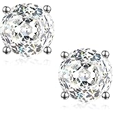 Birthstone Stud Earrings for Women, 925 Sterling Silver Rose Cut Gemstone Zirconia, Hypoallergenic Vintage Earrings, Birthday Anniversary Mother’s Day Christmas Gifts for Her