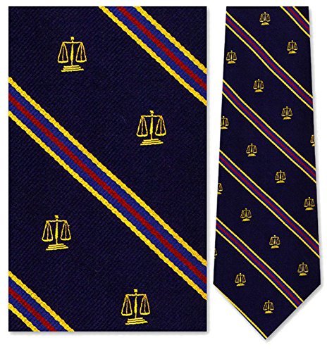 Mens 100% Silk Navy Blue Stripe Legal Scales of Justice Tie Necktie