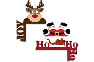 Pigort 2pcs Christmas Door Toppers Funny Christmas Joy Door/Window Coner Decorations Snowman Santa Windows Walls DIY Craft for Christmas Party Ornament