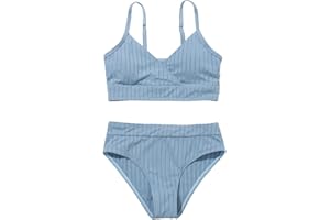 Milumia Girl's Cute Two Piece Swimsuit V Neck Spaghetti Strap Wireless Bikini Set