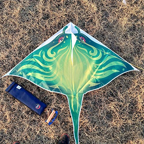 Mint's Colorful Life Devil Fish Kites for Kids Adults，Easy to Fly Delta Kite Single Line Large, Kite Handle Include (Green) - Thumbnail 4