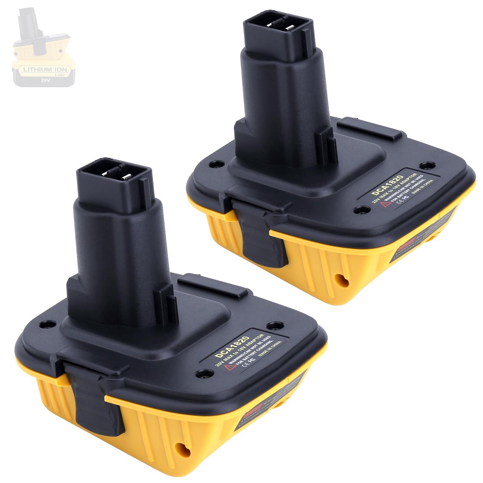 Photo 1 of 2-Pack DCA1820 Adapter Compatible with De-walt 18V to 20V Adapter, Compatible with De-walt 18V Cordless Drills, Circular Saw and Sanders, Fits New 20V Max Lithium Batteries DCB201 DCB203 DCB204 DCB206