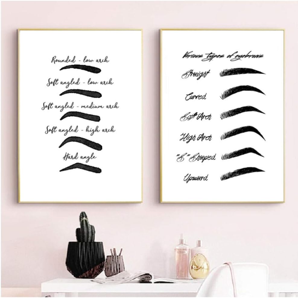 woplmh Eyebrows Shapes Chart Makeup Posters and Prints Eyebrows Fashion Wall Art Canvas Painting Picture Beauty Salon Wall Decor-40x50cmx2Pcs（No Frame）