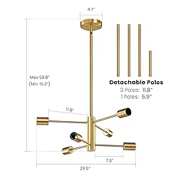 RUIYEY Modern Sputnik Chandeliers Light, 6-Light