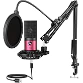 FIFINE T669 Rose Red Podcast Microphone Kit with Boom Arm for Recording | PC Computer Microphone for Streaming, Gaming, Voice-Over, Meeting, Shock Mount, Pop Filter