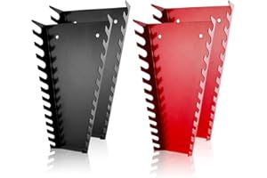 ALOANES 52-Slot Metal Wrench Organizer, Heavy Duty Wrench Organizer Tray for Tool Box, Fit SAE & Metric Wrench Storage, 4 Pack Wrench Holders(Red&Black)