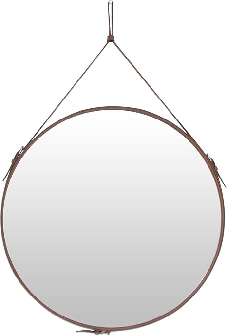 Hofferruffer Pu Leather Round Wall Mirror Decorative Mirror With