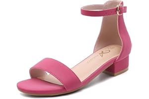 Athlefit Girls Sandals Open Toe Ankle Strap Low Heels Girl Dress Shoes For Toddler Little Big Kid