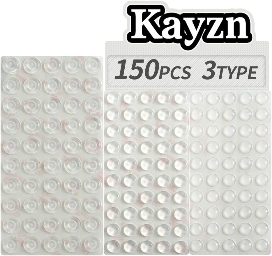 Kayzn Clear Rubber Bumper Pads Sound Dampening Small 150 Pieces Transparent Self Stick Furniture Pad Buffer Bumpers for Drawer Cabinet Laptop Picture Frames