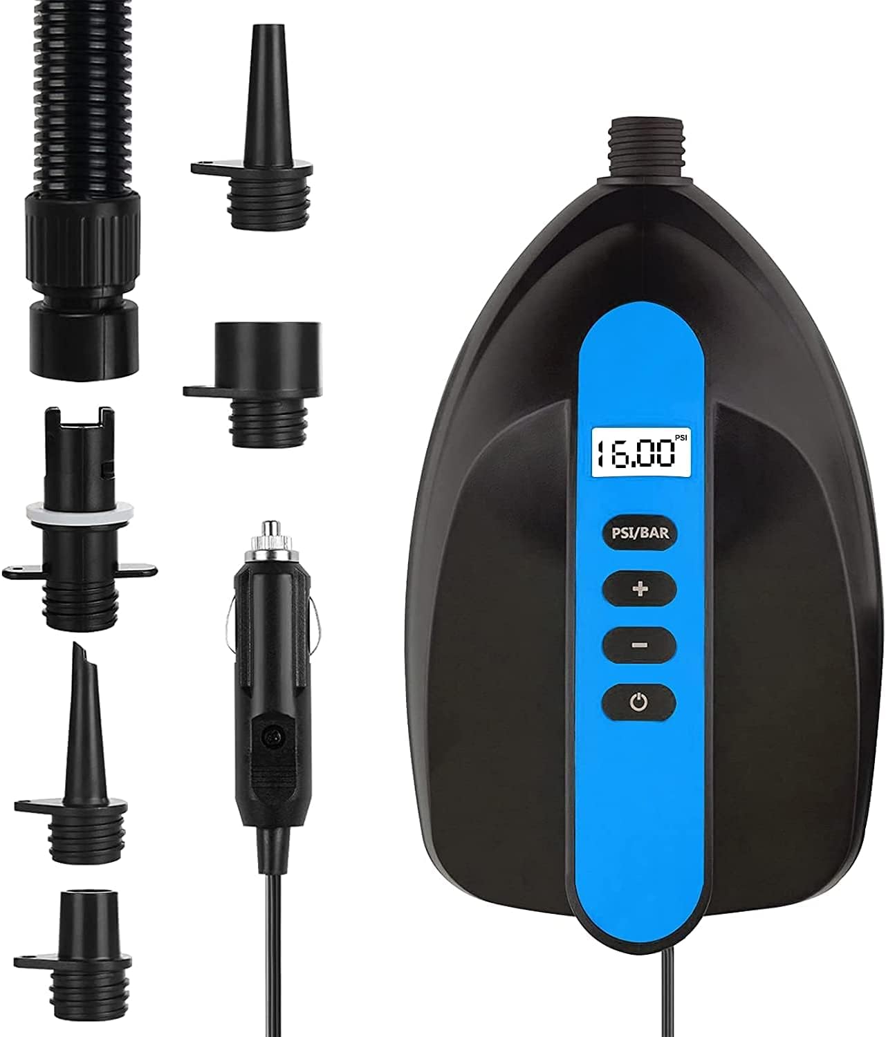 Sup Electric Pump,16psi Electric Paddle Board Pump with 5 Nozzles,Smart Inflation Auto-Off, Digital Adjustable LCD Function,Pumpe for Sup and Inflatable Kayaks (blue)