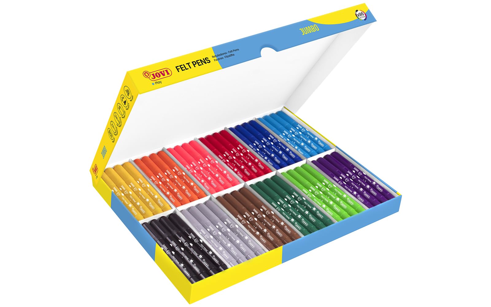 Jovi Thick Felt Tip Pens 5.8mm Washable Push Resistant Tip Bulk Pack of 96