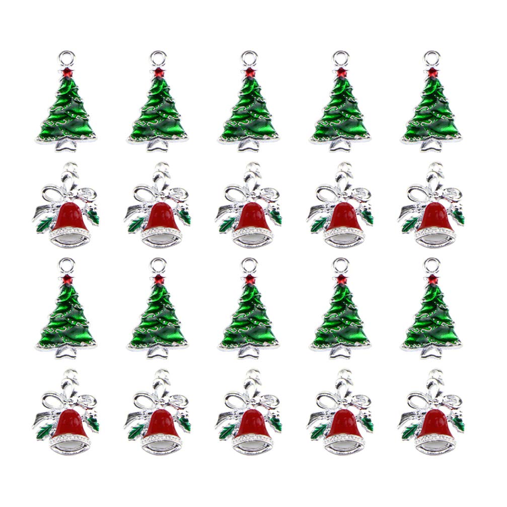 SUPVOX 20 Pcs Christmas Charms for Jewellery Making, Alloy Christmas Tree & Bell Pendants Set, DIY Crafting Accessories for Bracelet Necklace Ankle, Festive Xmas Ornaments for Holiday Crafts