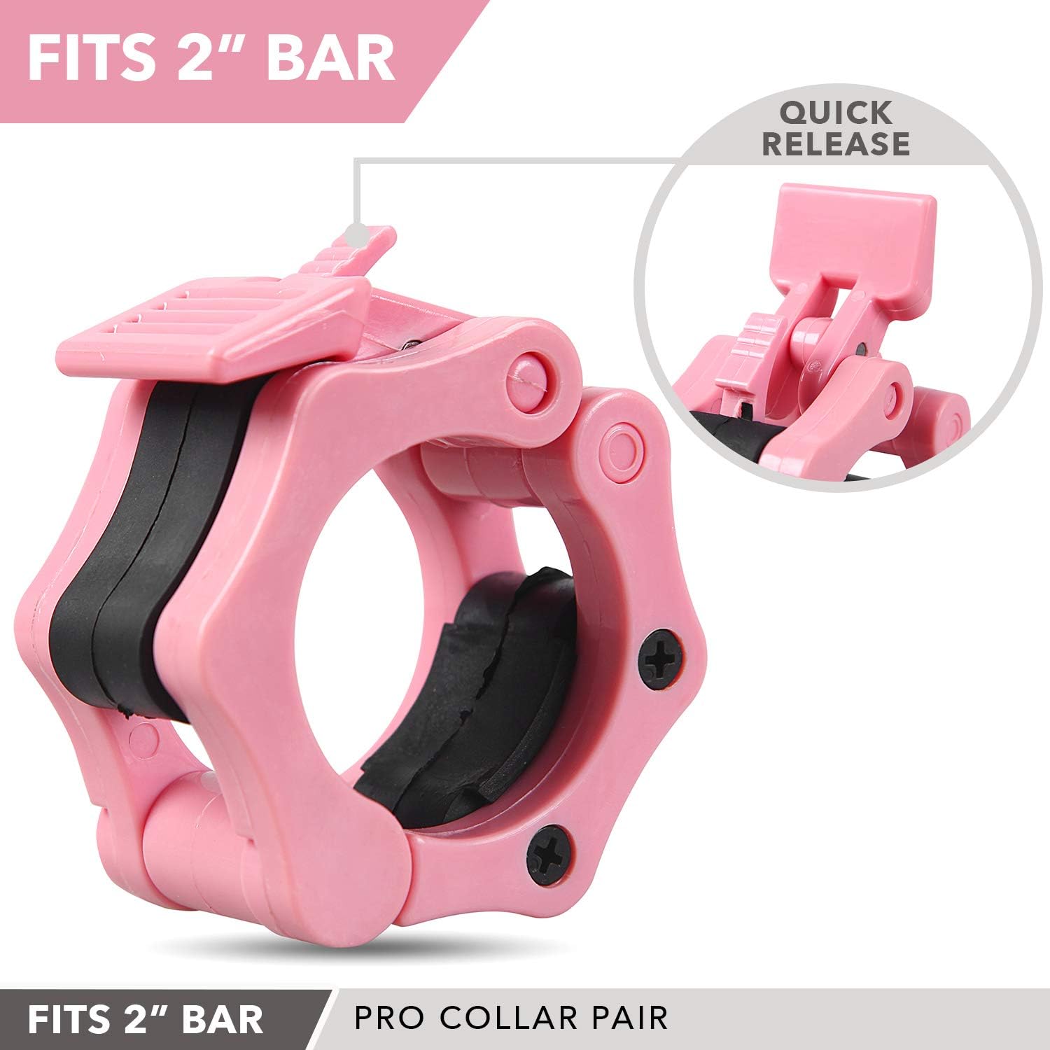 Quick-Release Safety Collars 2 inch, Set of 2- PINK – By Day 1 Fitness, Weight Locking Clips for Olympic Weightlifting 2” Bars - Heavy-Duty 2-inch Plate Clamps for Powerlifting, Strength Training : Sports & Outdoors