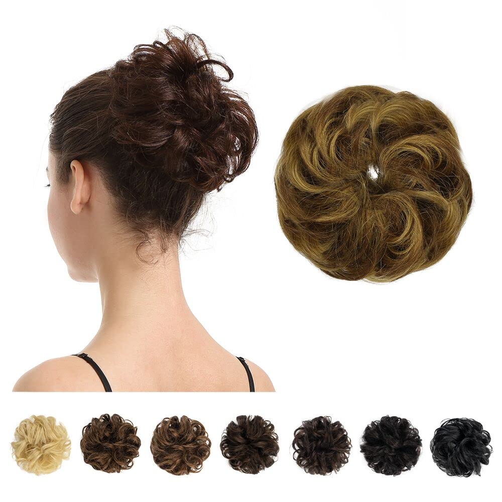 Photo 1 of BARSDAR 100% Human Hair Messy Bun Extension - Real Hair Bun Extensions in Brown and Blonde Mix