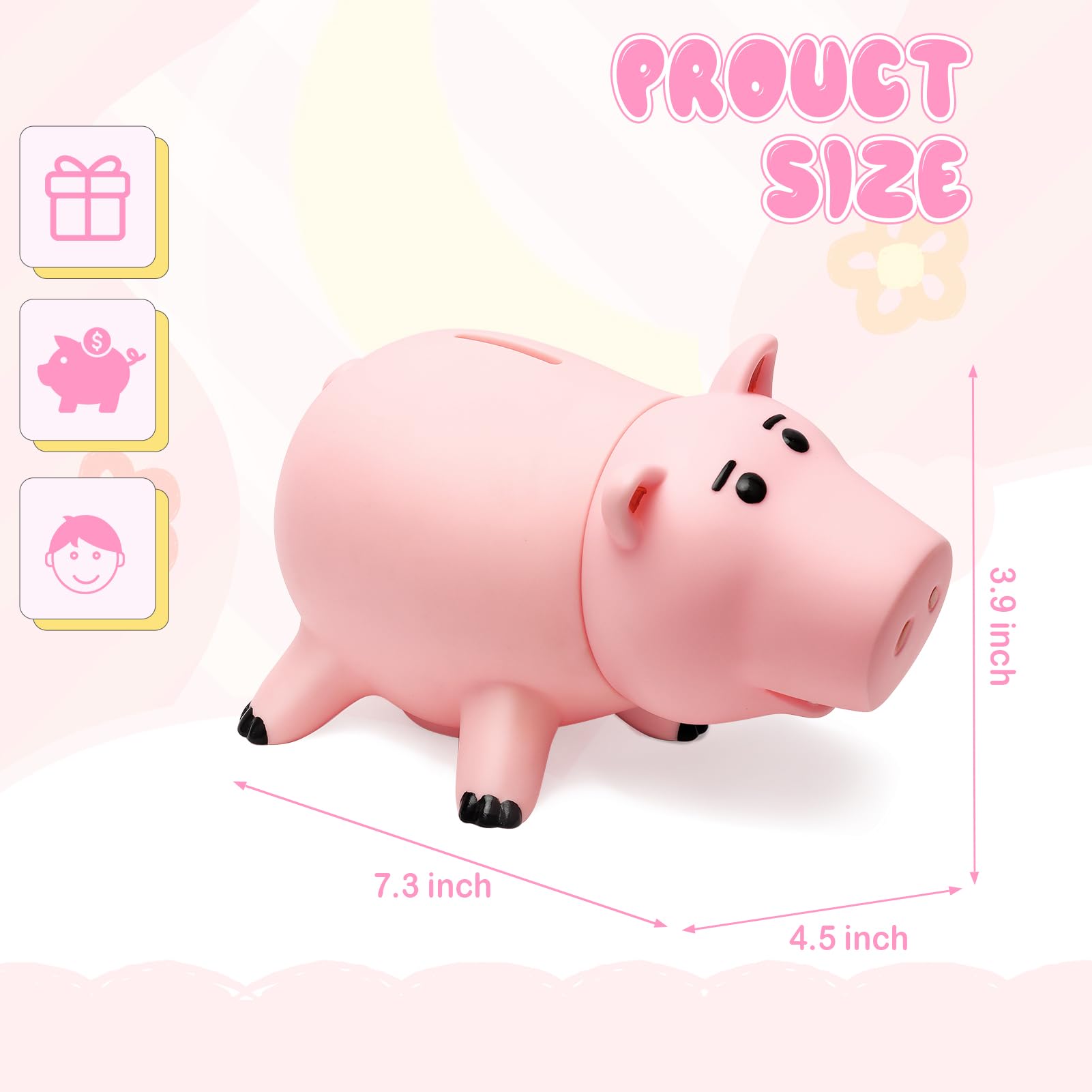 Hamm Piggy Bank Cute Pink Pig Money Box Plastic Saving Coin Box with Color Package Money Bank Great Gift Toy for Kid Children Girls Boys