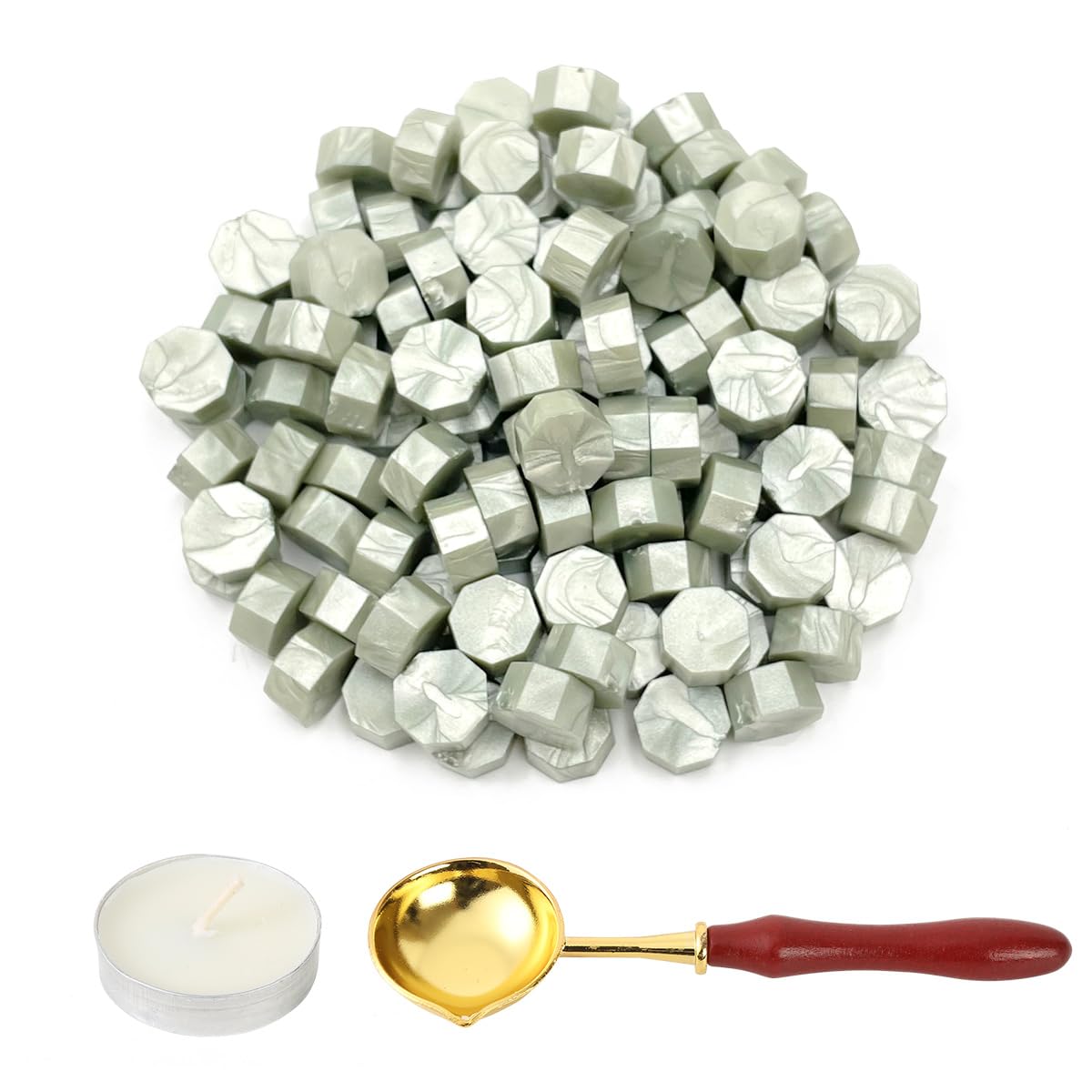 LICQIC Wax Stamp Kit, 100 Pcs Wax Seal Beads with 1 Tea Candles and 1 Melting Spoon, for Invitations, Cards, Envelopes, Wine Packages, Gift Wrapping