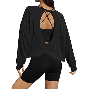 3rd hill Women Open Back Workout Shirts Long Sleeve Tops Casual Yoga Y2k Athletic Gym Running Crop Tees