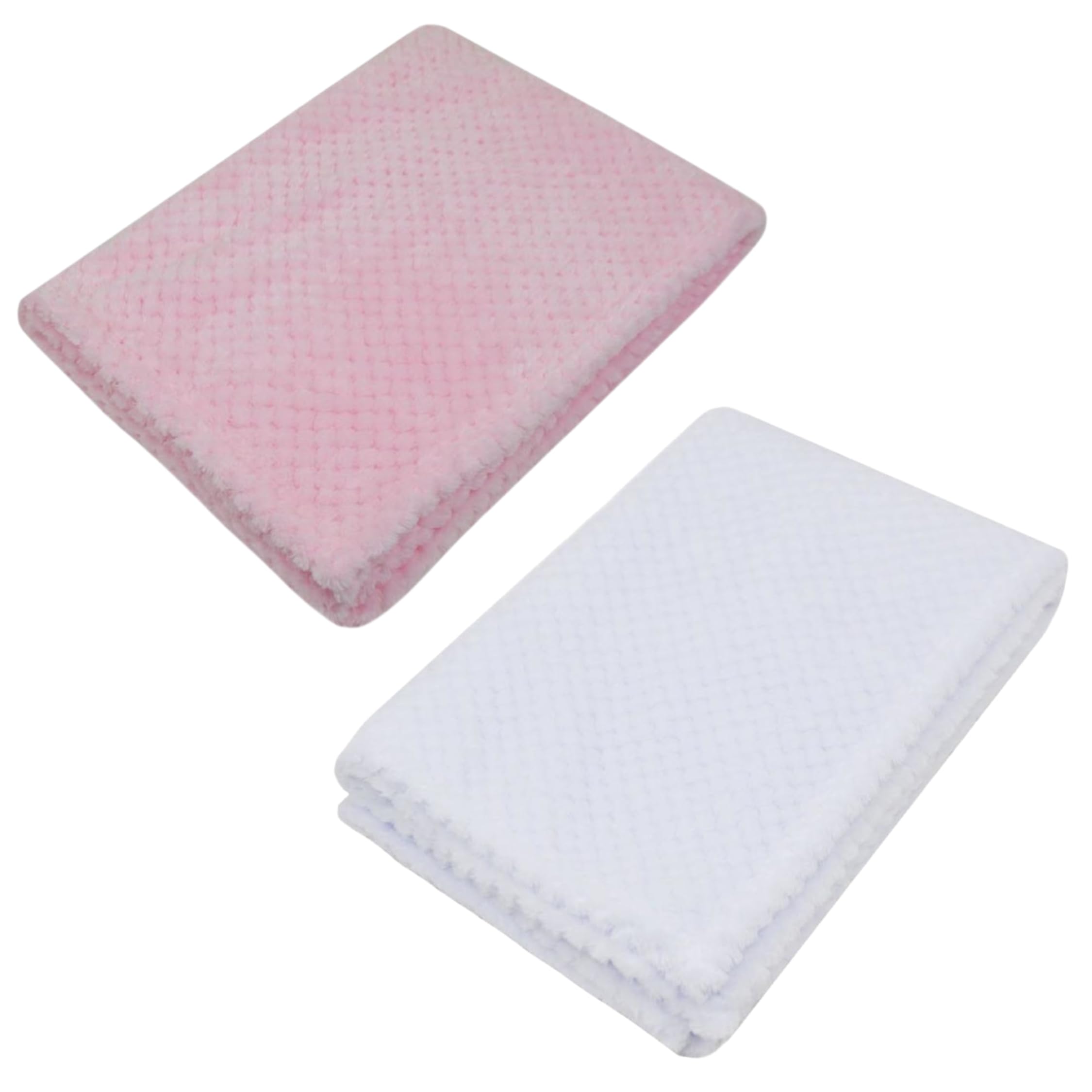 Baby Togs Baby Blanket for Newborn and Toddler Boys and Girls, Waffle Fleece Baby Wraps 2 Pack Pink and White